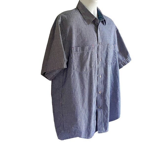 Wrangler Hero Blue White Checked Short Sleeve Button Up Cotton Shirt Men's Large - Picture 3 of 6